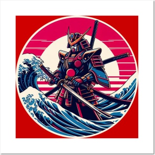 Giant Japanese Robot Samurai with the great wave: 日本のロボット侍 Posters and Art